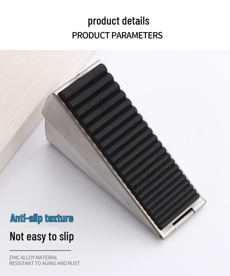 304 Stainless Steel Raised Anti-Slip Rubber Door Stopper with Nail-Free Floor Mount and Anti-Collision Spring
