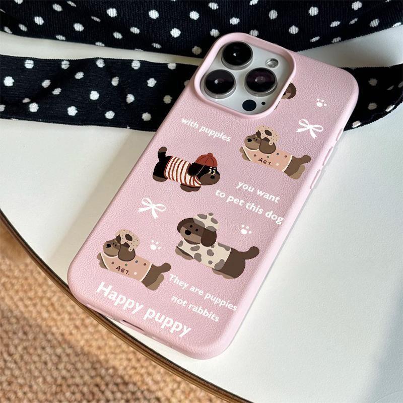 New Year's full screen puppy is suitable for Apple 16Pro new 17promax anti-drop 15Pro large hole leather pattern shell explosion