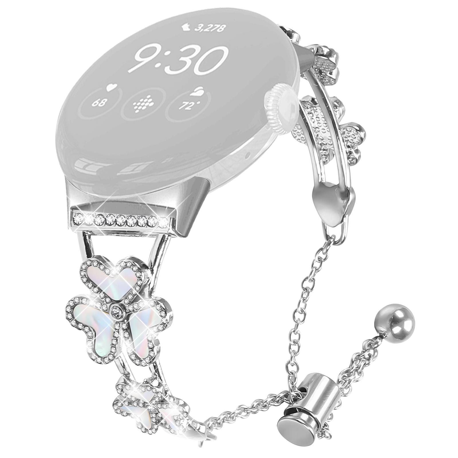 

Металевий ремінець для Google Pixel Watch 3 41мм/Pixel Watch 2/Pixel Watch з декором у вигляді серця та конюшини Silver