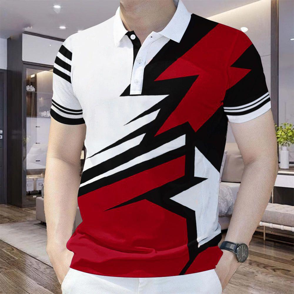 Deer Nature Print Short Sleeve Polo, Casual Outdoor Essential