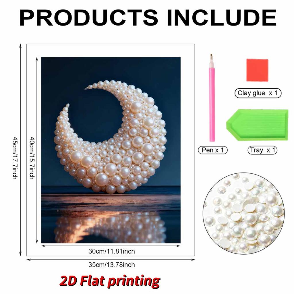 DIY Diamond Art Pearl Painting Kit for Adults,  Moon Over The Sea Special Shaped Pearl Art Painting Wall for Home Office Decor Handmade Gift