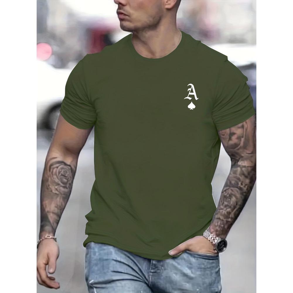 Men's summer fashionable casual loose classic poker A-line printed sports round neck short sleeved T-shirt top