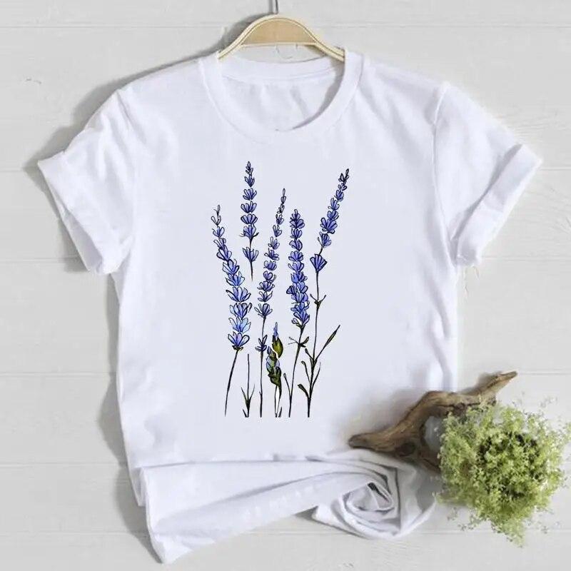 Blume Frühling Rundhals T-Shirt Top Shirt Damen Kleidung Mode T-Shirt Sommer Damen T Kurzarm Lässig Grafik T-Shirts