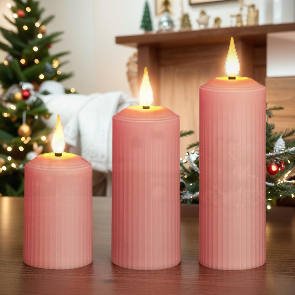 3Pcs LED Candles Timer USB Rechargeable Flickering Flameless Romantic Pillar Candle with USB Cable Flickering LED Pillar Candles