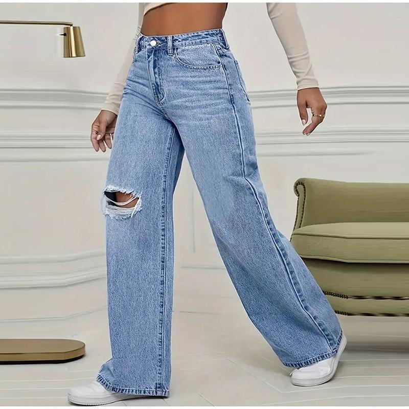 2025 Frühling Herbst Neue Weitbeinjeans Damenbekleidung Hosen Vielseitige Klassische Einfarbige Mode Denimhosen