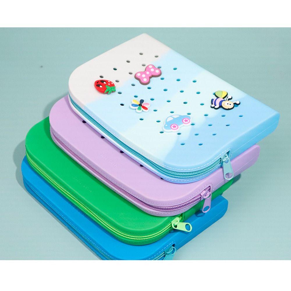 Breathable Holes Silicone Pencil Case Soft Zipper Pencil Pouch Lightweight Large Capacity Makeup Organizer Gift