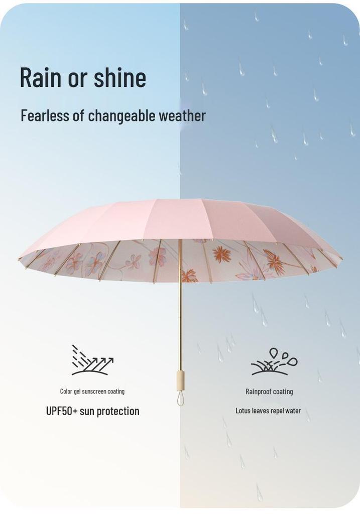32-Rib Dual-Use Sun & Rain UV Protection Women's Folding Umbrella - New Chinese Ancient Style