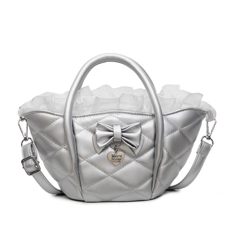 

Сумка с кружевной отделкой, универсальная сумка, новая сумка через плечо, повседневная сумка-мессенджер серебряный