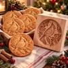 Christmas Baking Supplies Woodland Animal Cookie Mold, Wooden Biscuit Stamps, Scene 3D Red Party Snack Decoration Bird Elk Dachshund Cutter Embossing