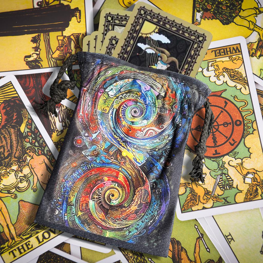 Tarot-Aufbewahrungstasche, Tarot-Würfeltasche, Samt-Tarot-Tasche, bedruckte Tarot-Mustertasche, Tarot-Tasche, Würfeltasche, Kartentasche, Schmuckbeutel