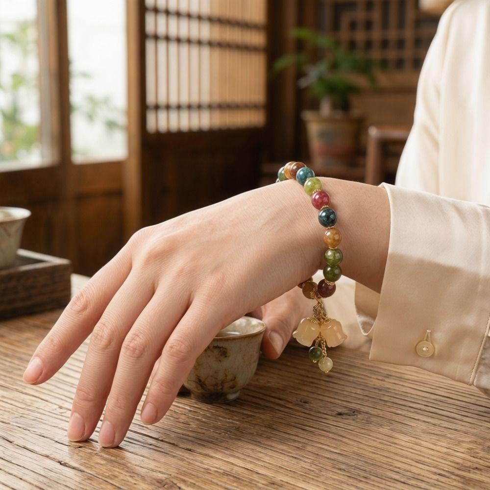 Elastic Rope Orchid Flower Bracelet Floral Women Bangle Trendy Colorful Beads Bracelet Summer