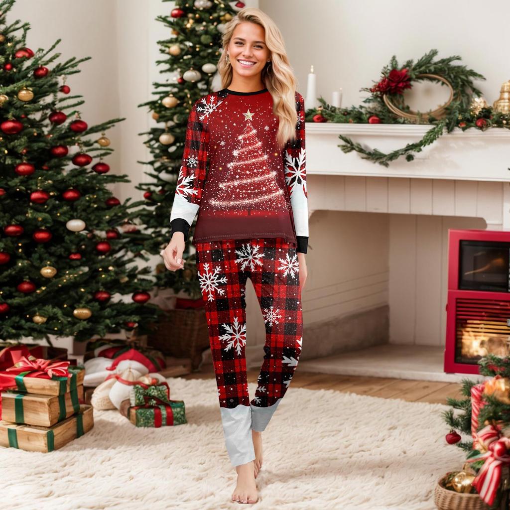 Christmas Print Cute Family Set Pajamas, Home Clothes, Family Set Long Sleeve Top Pants Set