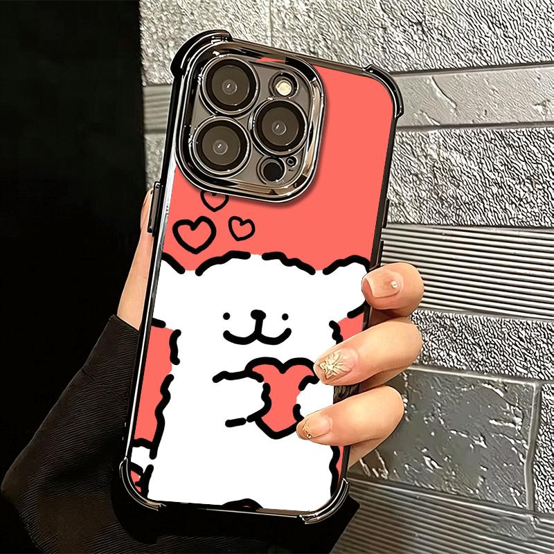 Kawaii Line Puppy Cute Soft Phone Case For iPhone 15 16 17 Air 14 Pro Max 16E Plus 13 12 Mini Plating Anti-Fall Fundas