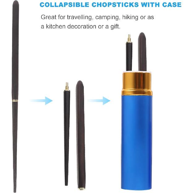 Luxshiny Detachable Chopsticks with Case Portable Travel Chopsticks Foldable Wooden Chopsticks Resuable Ebony Chopsticks with Aluminum Case Storage