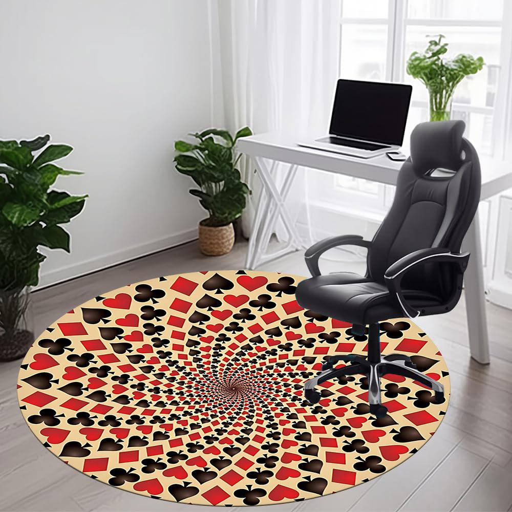 1pc Playing Cards Pattern Office Round Area Rug, Indoor Mat Suitable ForOffice, Under Office Chairs Bedroom Living Room Home Decor, Room Decot269