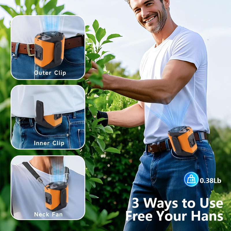 New 10000mAh Waist Fan with Power Bank & Flashlight - High Speed Portable Fan USB Rechargeable for Hiking Running Outdoor