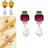 Elegant Square Alloy Stud Earrings With Dazzling Rhinestones And Pearl Tassels For Women