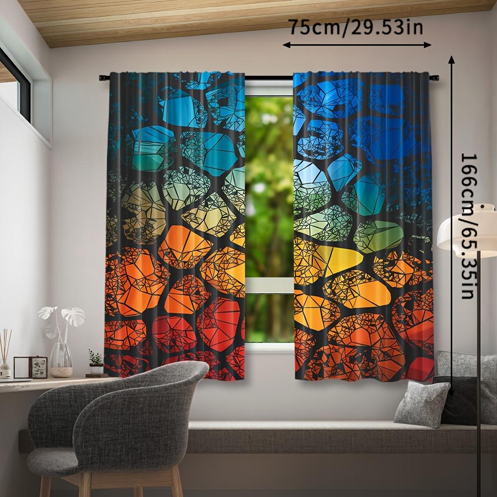 2pcs Modern Polyester Curtains   Colorful Glass Stained Pattern   Rod Pocket   Machine Washable   Woven Decorative Drapes for Bedroo