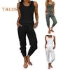 2 Teile/satz Frauen Weste Hosen Set Ärmelloses U-Ausschnitt Top Einfarbig Elastische Taille Retro Neunte Hose Pendeln Urlaub Outfit