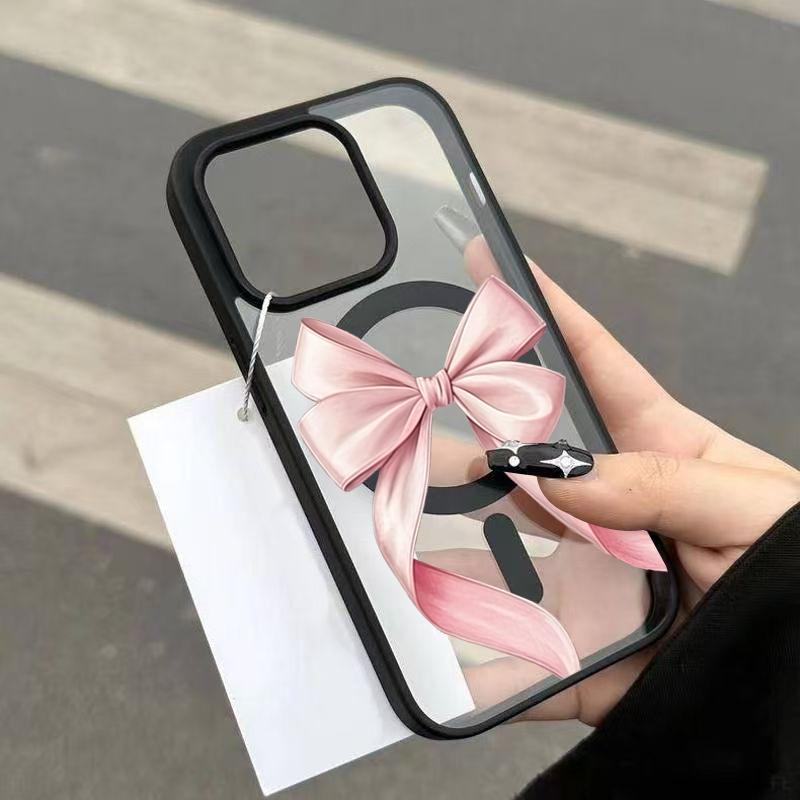 Cute Pink Bow Pattern Phone Case For Samsung Galaxy S23 S24 S25 S26 Ultra S22 Plus FE Wireless Magnetic Bumper Hard Back Cover