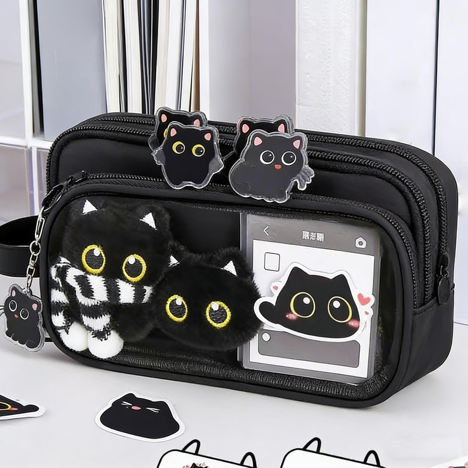 Cute Pencil Pouch Black Cat 10-Layer Detachable Organizer Animal Pencil Case Stationery Supplies for Marker School Supplies Kids nero