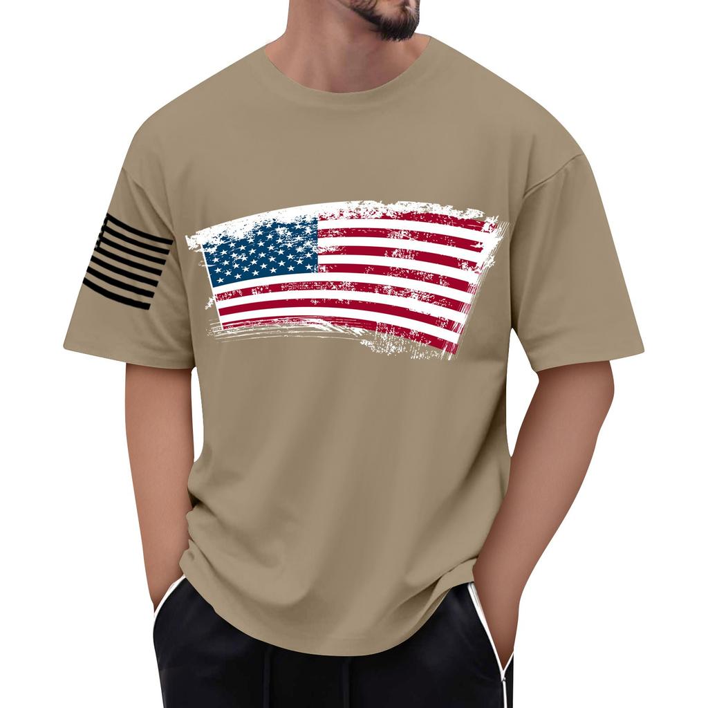 Men's Flag Printed T-Shirt Men's Loose Casual Short Sleeve Top