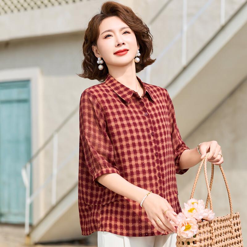 Women s Classic Plaid Lapel Shirt 3XL