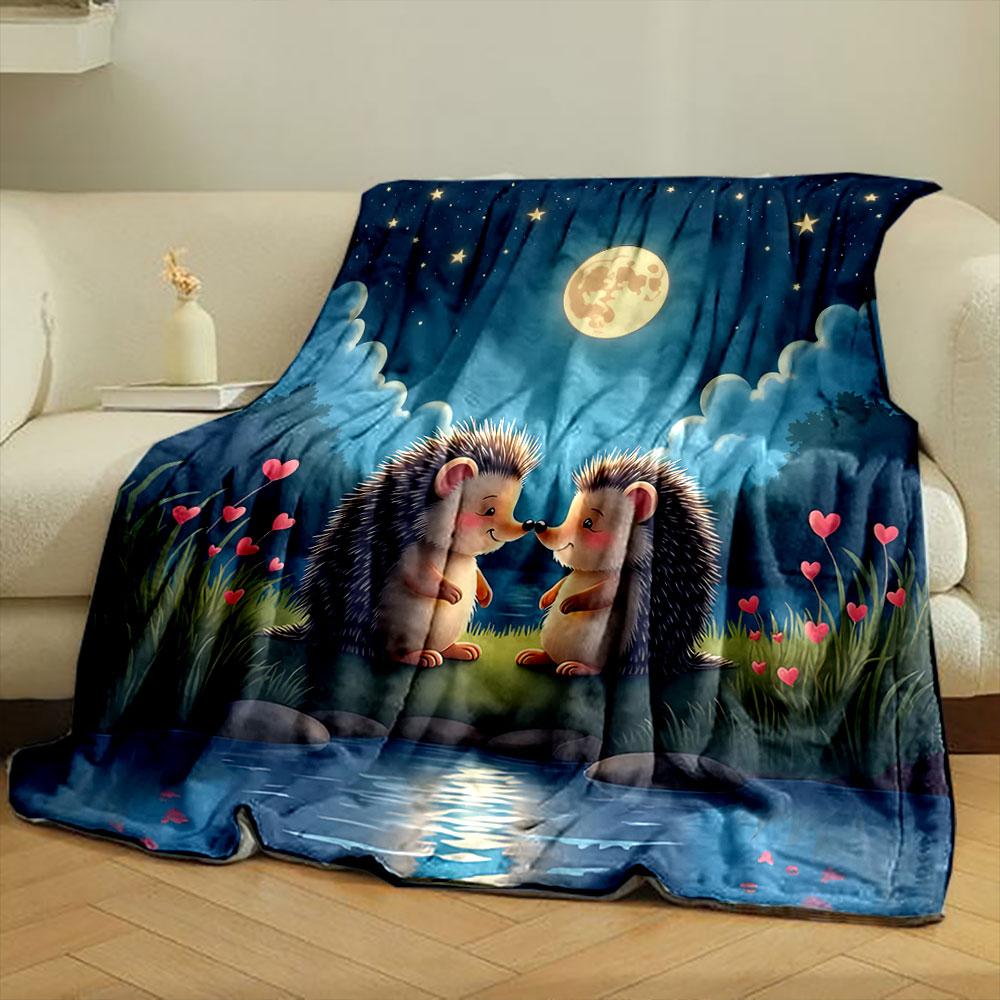 Hedgehogs In Moonlit Love Print Blanket Soft and Cozy Perfect for the Living Room Bed Sofa or a Nap,gift