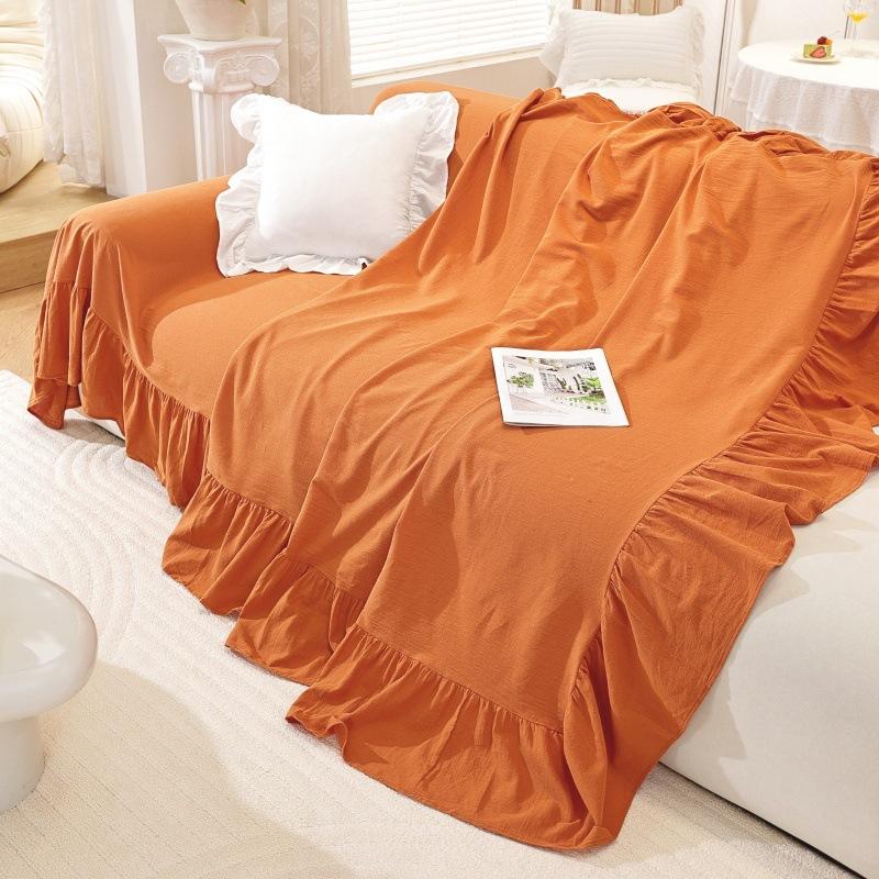Farmhouse Ruffle Couch Cover, Solid Washable Cotton Sofa Cover Non Slip Sofa Slipcovers Multi-Functional Furniture Protector 180x130cm оранжевый