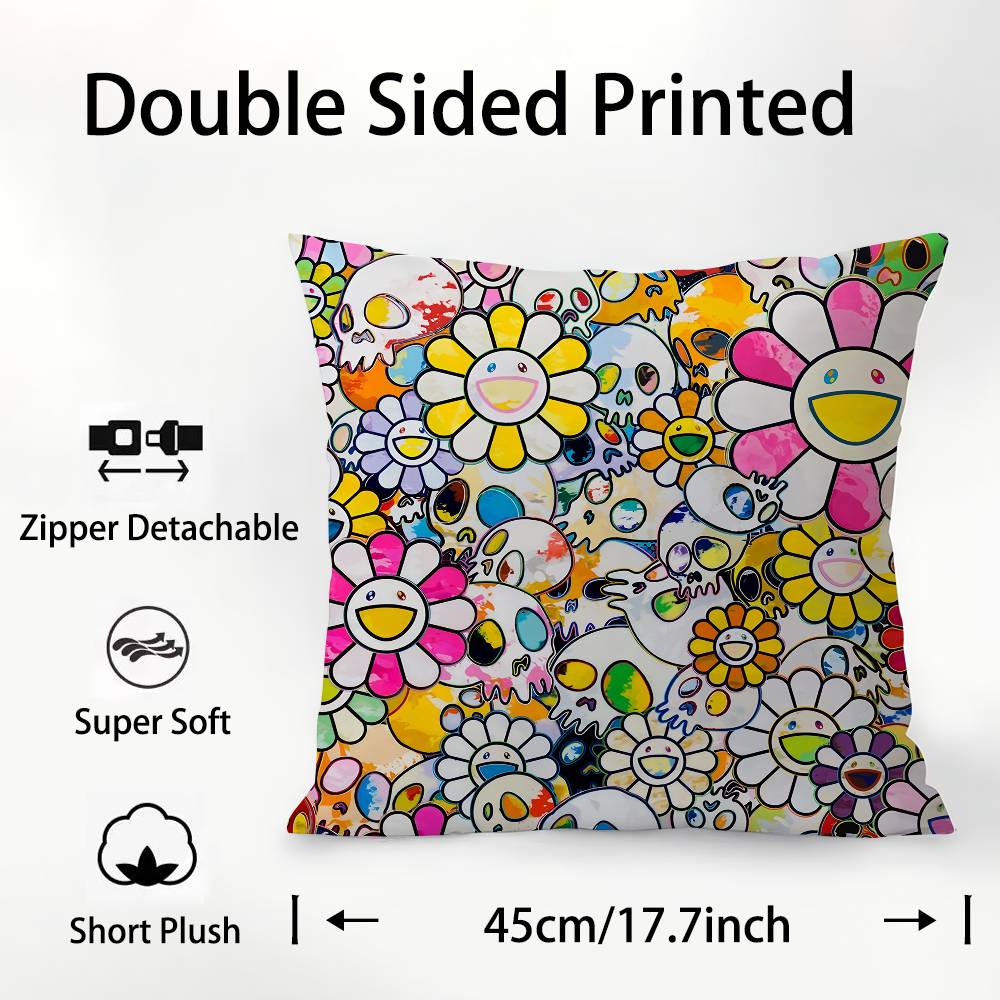 T-T-Takashis-M-M-Murakamies Art Pillow Case Square Double‑Sided Print Cushion Case For Sofa Home Bedchamber Decor Gift