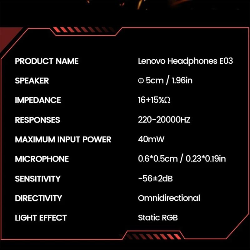 Căști Originale Lenovo E03 cu Fir, cu Lumină RGB, cu Microfon, Mufă USB, Difuzoare Imersive de 50mm, Sunet 7.1 HD, Reducere Zgomot Apel, Căști Gaming Over-Ear