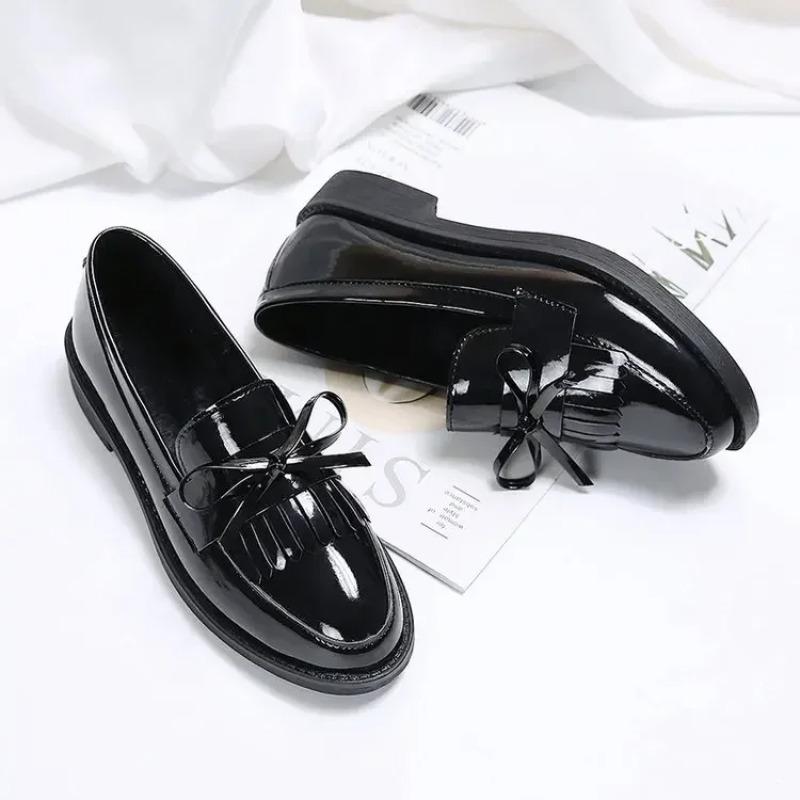 Women's Shoes Patent Women Loafers British Tassel Casual Flat Shoes Bowknot Shoe Comfortable Zapatos