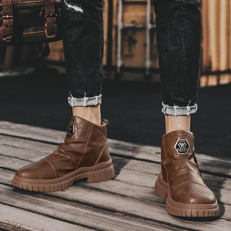 Fashion PU Leather Men Chelsea Boots White Vintage Boots for Men Casual Comfort Male Business Shoes Motorcycle Sports Man Shoes