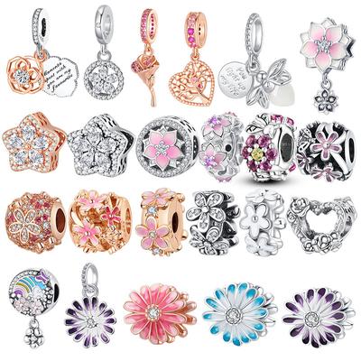 100% S925 Sterling Silver Pendant Sparkling Snowflake Rose Daisy Flower Bee Clip Charm Bead Fit Original  Bracelet Jewelry
