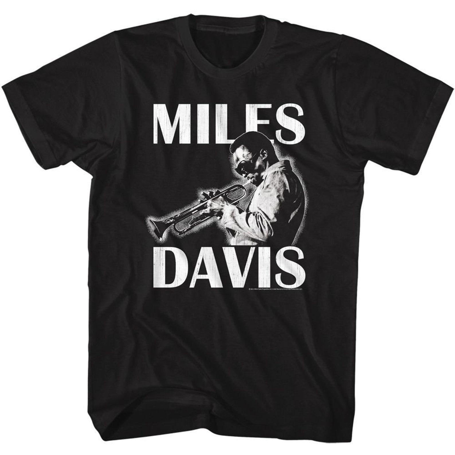 Miles Davis Playing The Trumpet Black Adult T-Shirt L