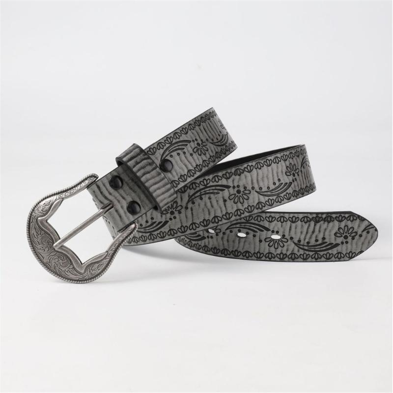 Shimmering PU Waist Belt with Carved Floral Buckle for Girls Jeans Skirt Decor