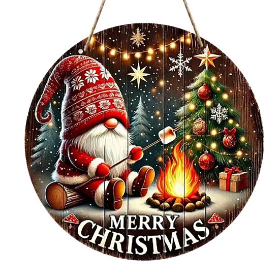 Round Christmas Wooden Wreath Sign Festive Wall Hanging Decor for Indoor Door And Holiday Home Display Crafted Sign