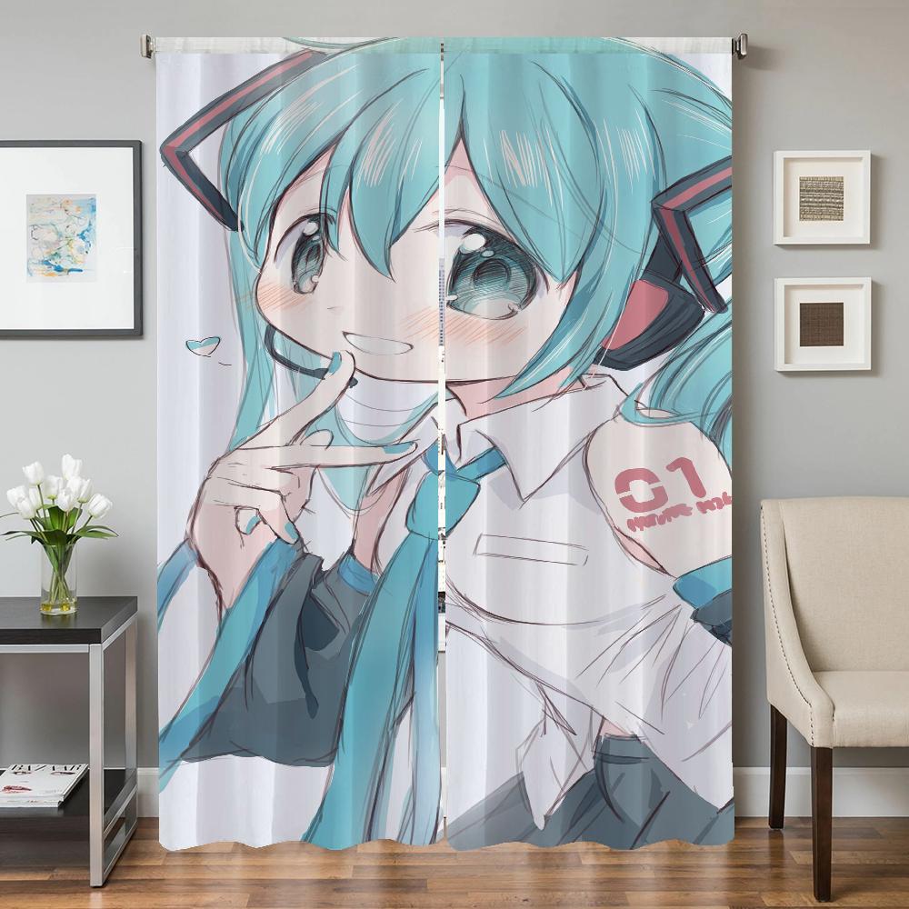 Window Kitchen Curtains for Living Room 2 Pieces Blackout Curtains Door Curtain Hatsune M-mikus Partition Bedroom Decoration
