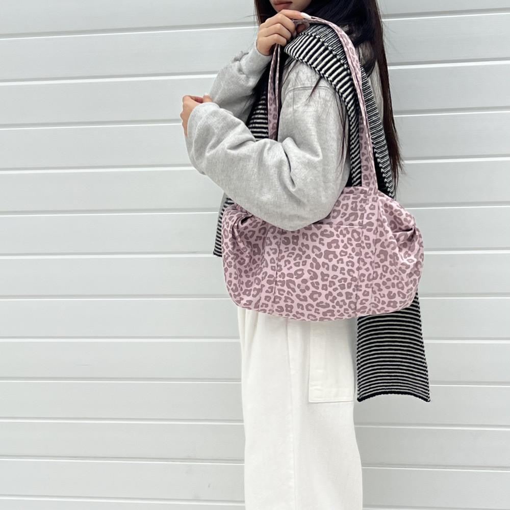 Leopard Print Suede Handbag With Zipper Closure For Daily Casual Use