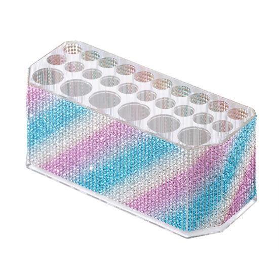Rhinestone Acrylic Makeup Brush Holder 26 Holes Nail Brush Storage Box Desk Pen Organizer Display Stand for Cosmetic Tools Eyebrow Pencil Eyeliners