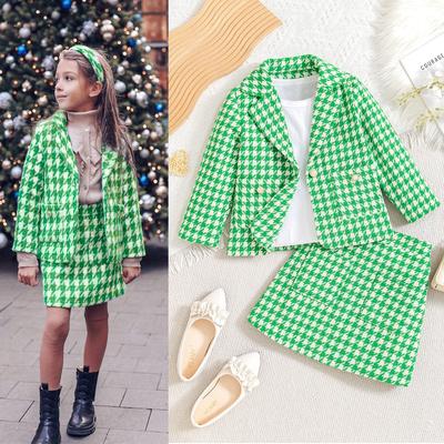 Children's Fashion Suit Autumn and Winter Girls Casual Plaid Coat Skirt Christmas Suit