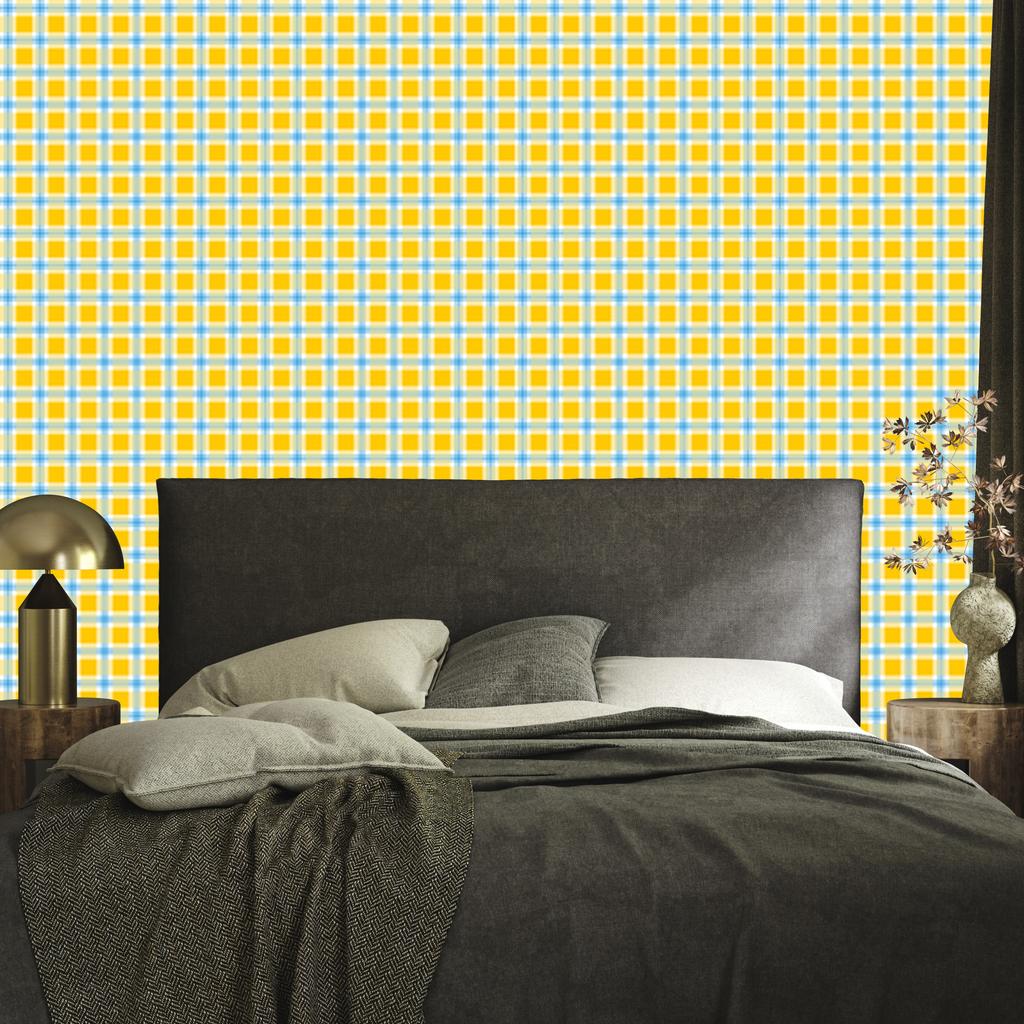 Yellow Checkered Wallpaper Cream and Yellow for Living Room and Bedroom 50x1000