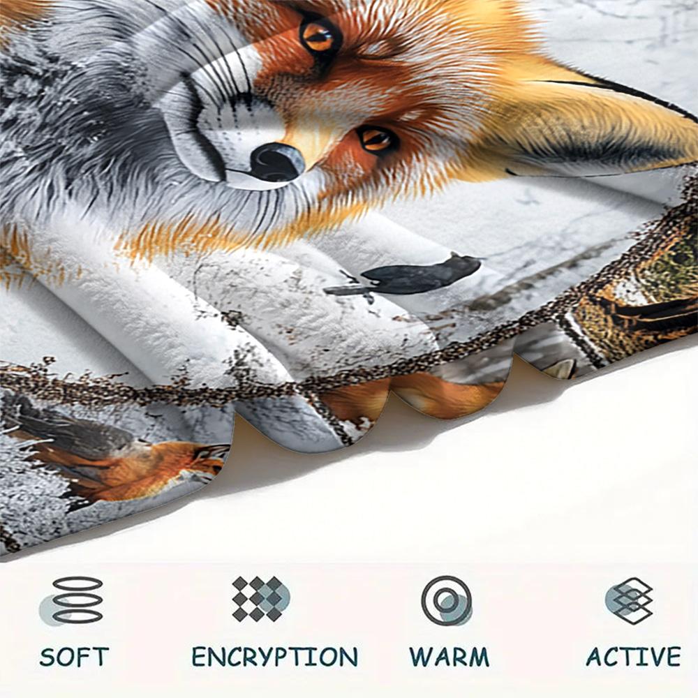 Fox Print Flannel Blanket, High quality Comfortable for All Seasons, Home Decor, Warmth and Comfort, Perfect for Christmas Gifts