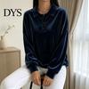 Lady Pullover Shirt Women Velvet Shirt, 3-Button Collared Casual Blouse, Solid Color Loose Long Sleeve Top for Daily Wear Work