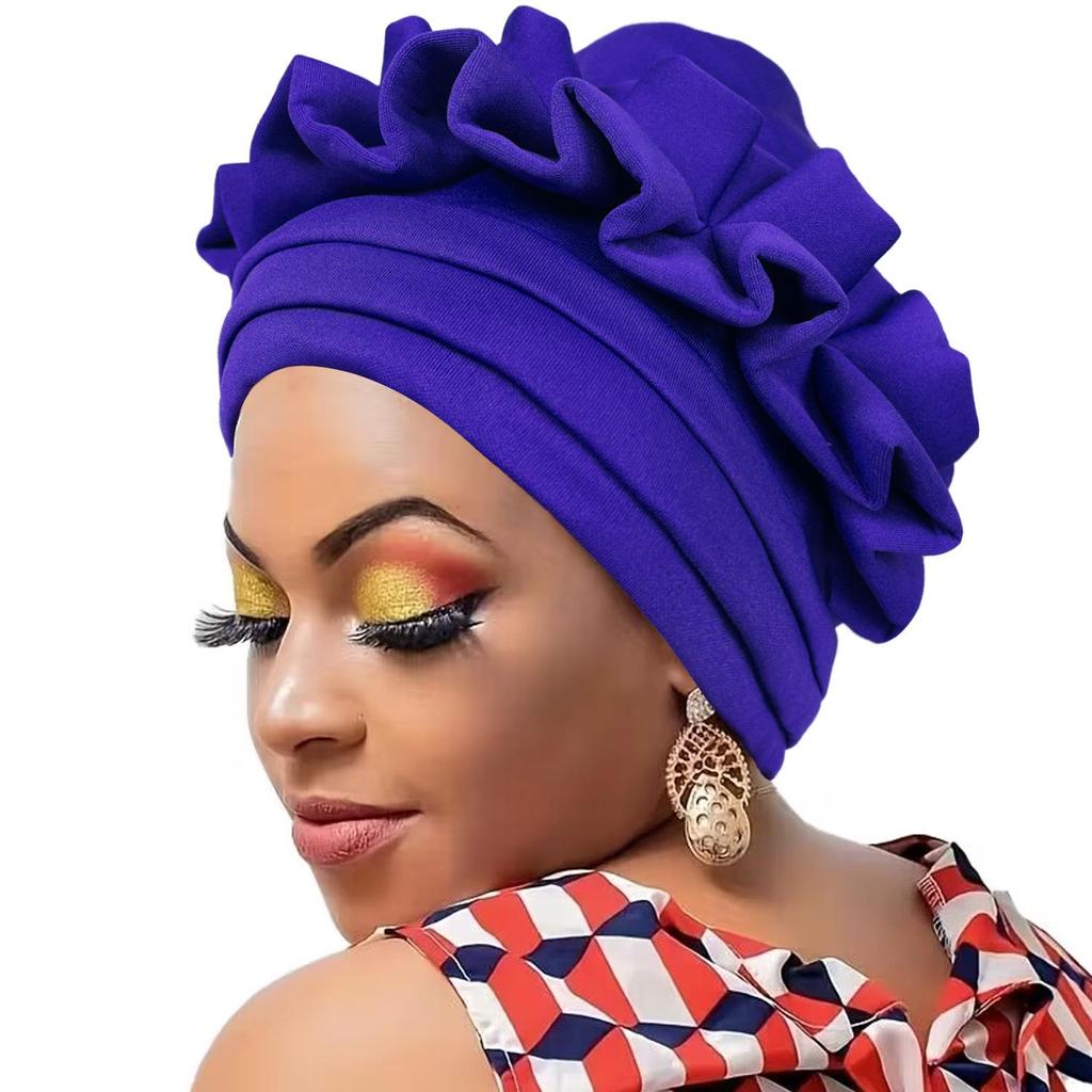 African Fashion Pineapple Flower Headscarf Hat - Versatile Solid Color Wrap for Women