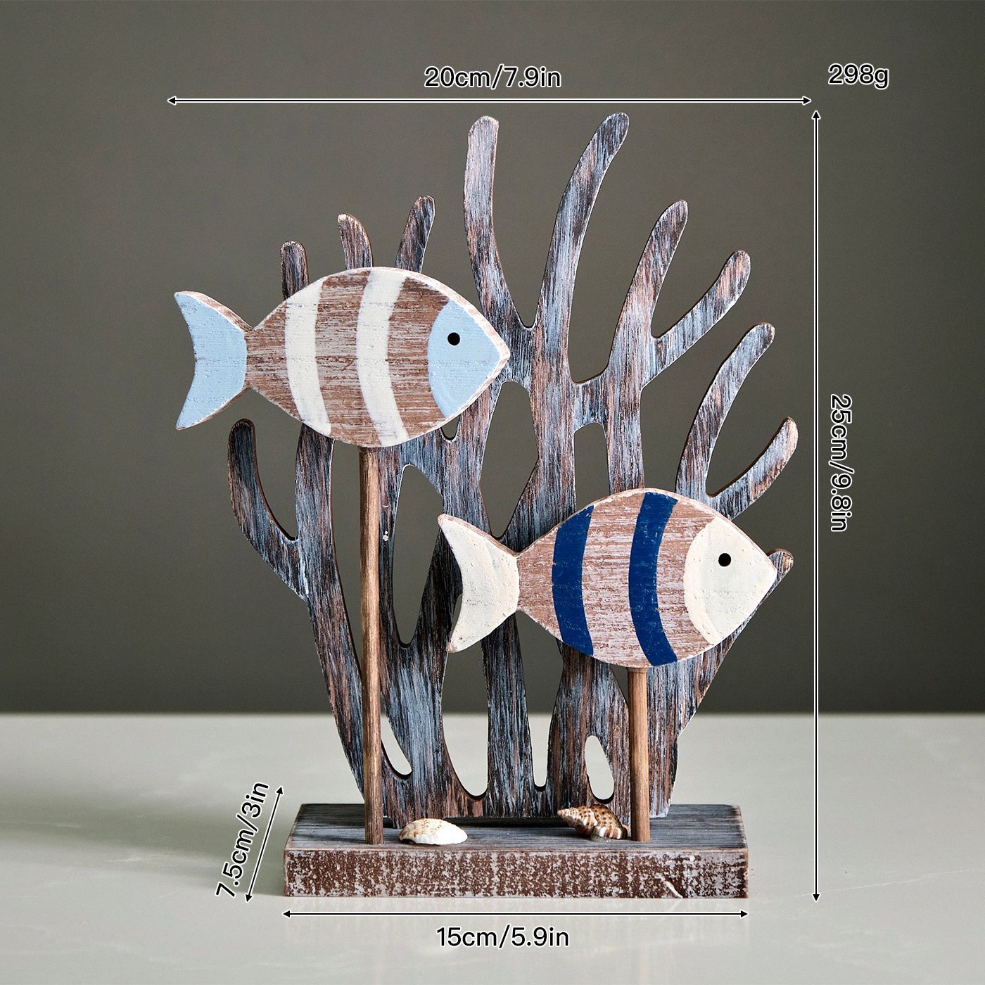 Mediterranean style coral three-dimensional fish-shaped starfish handicrafts wooden small fish decorative ornaments display