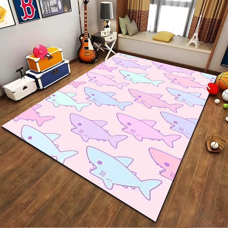 Colorful Cartoon Shark Pattern Area Rug for Kids Room Decor Suitable for use as an anti-slip for living room bedroom sofas