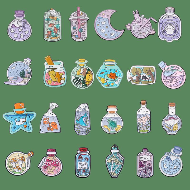 And Stylish Fun Cartoon Animal Brooch Pins With Unique Dreamy Drifting Art Bottle