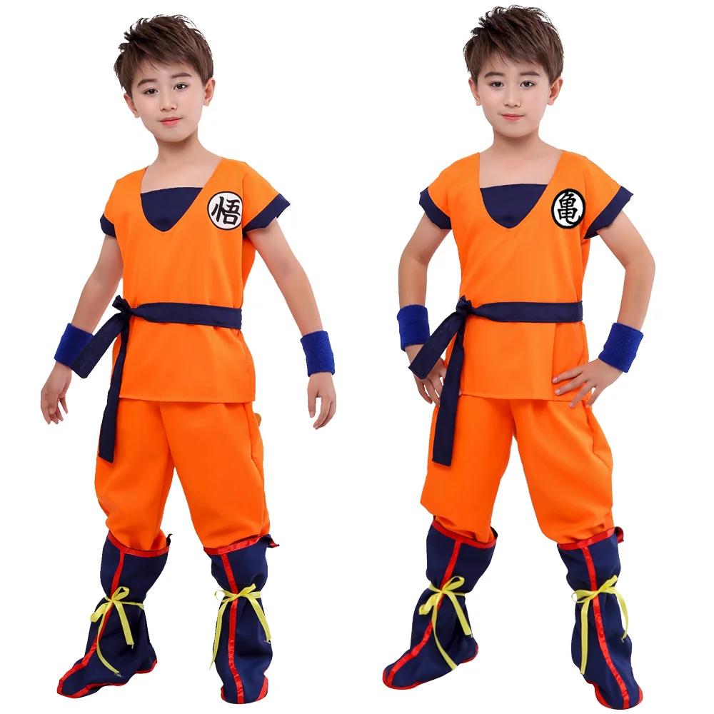 Kids Anime Son Goku Cosplay Costumes Krillin Training Clothes Superhero Outfits with Super Saiyan Wig Comic Con Party Costume