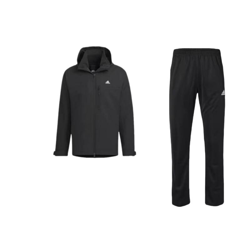 

Adidas Logo Print Three-In-One Hooded Jacket Straight Leg Knit Pants Casual Sports Set Men Set Black TR30P-BW+IV7594 S